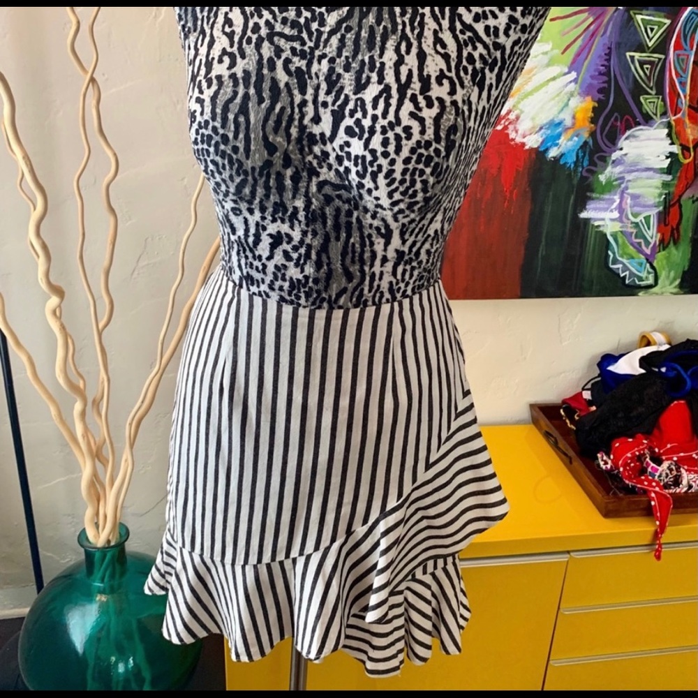 Black and White Stripe Midi Skirt with Ruffles.